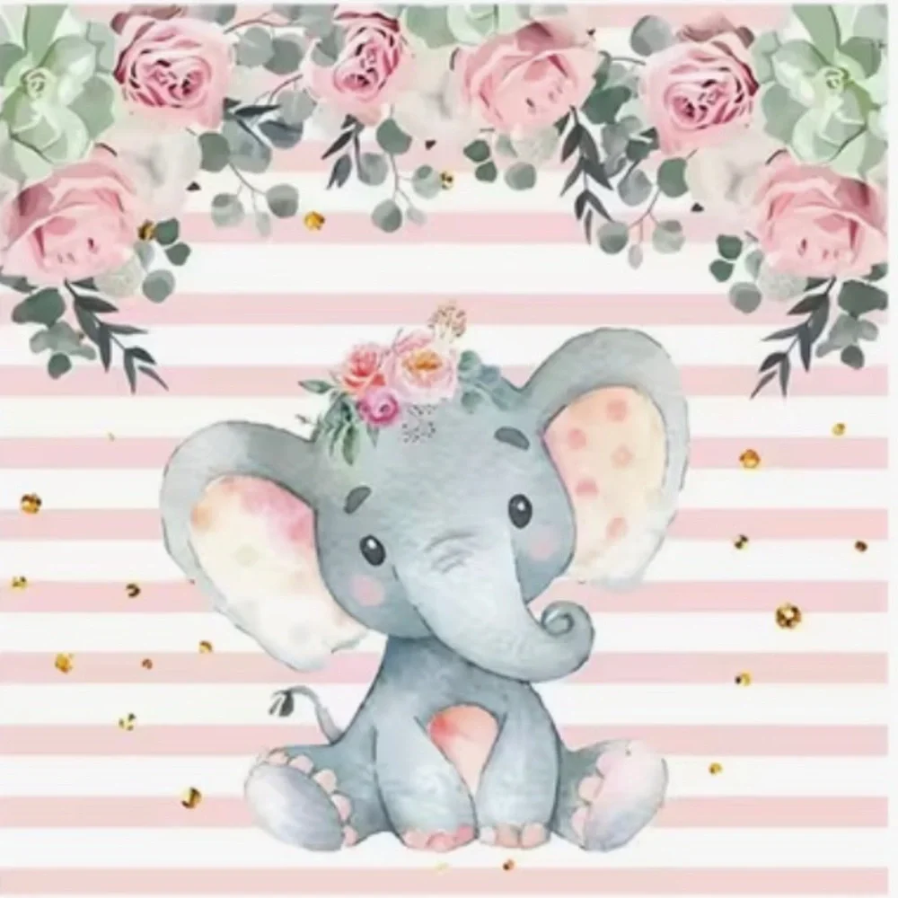 Pink Floral Baby Elephant Party Luncheon Napkins, 20 ct
